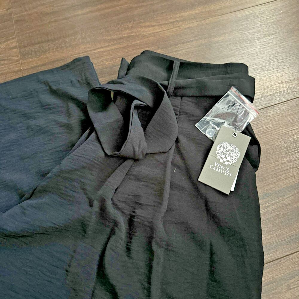 Vince Camuto Women's High-Rise Wide Leg Tie-Belt Pleated Trousers Pants Black 10 - Picture 6 of 7